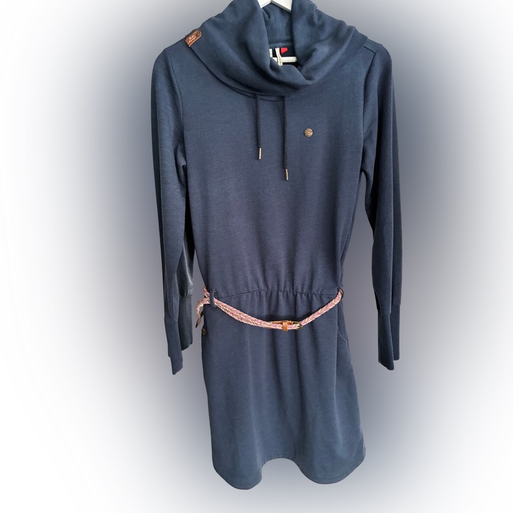 RAGWEAR  Cowl Jersey Tunic with Belt | M | Heathered Navy